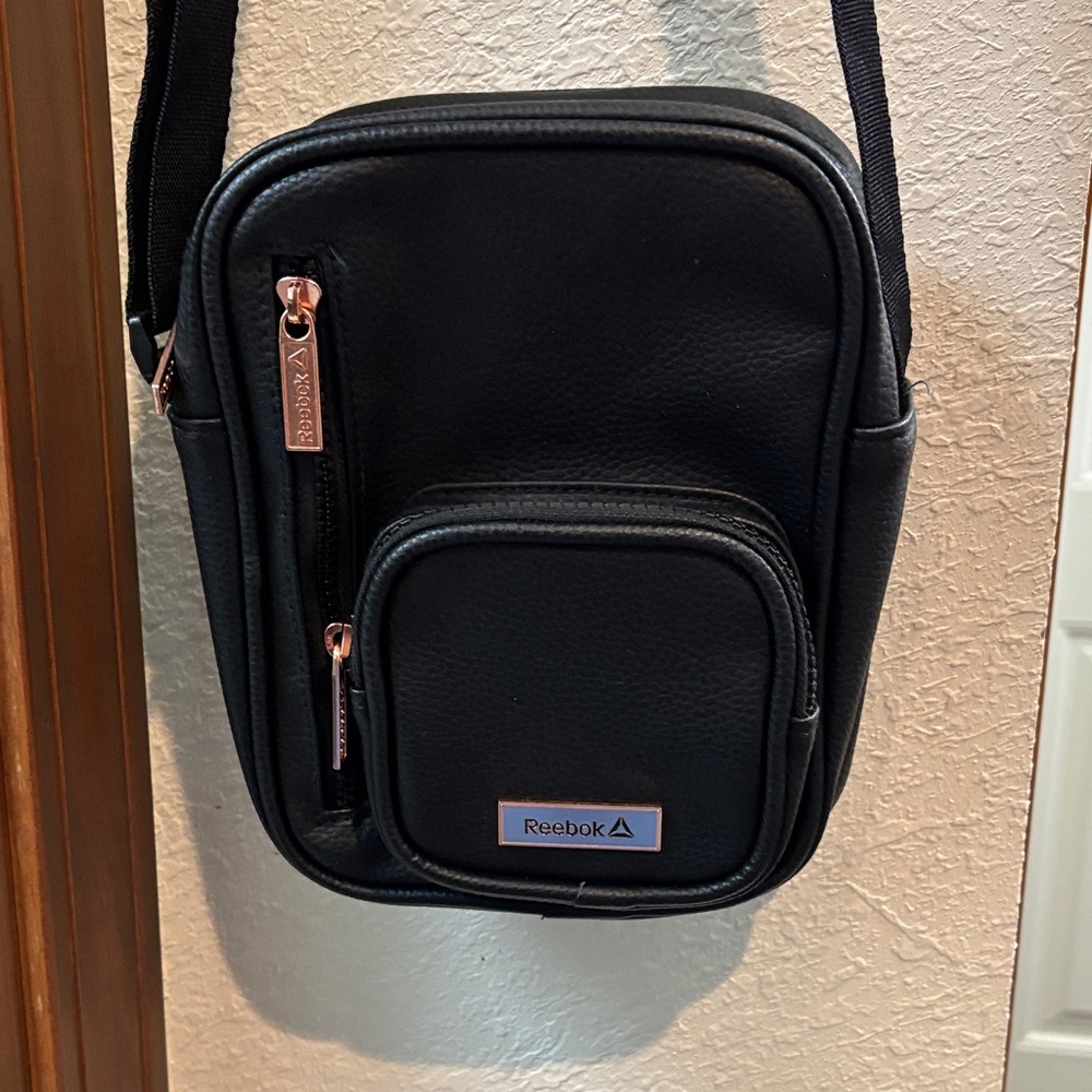 Reebok Black Messenger Bag with Rose Gold Zippers